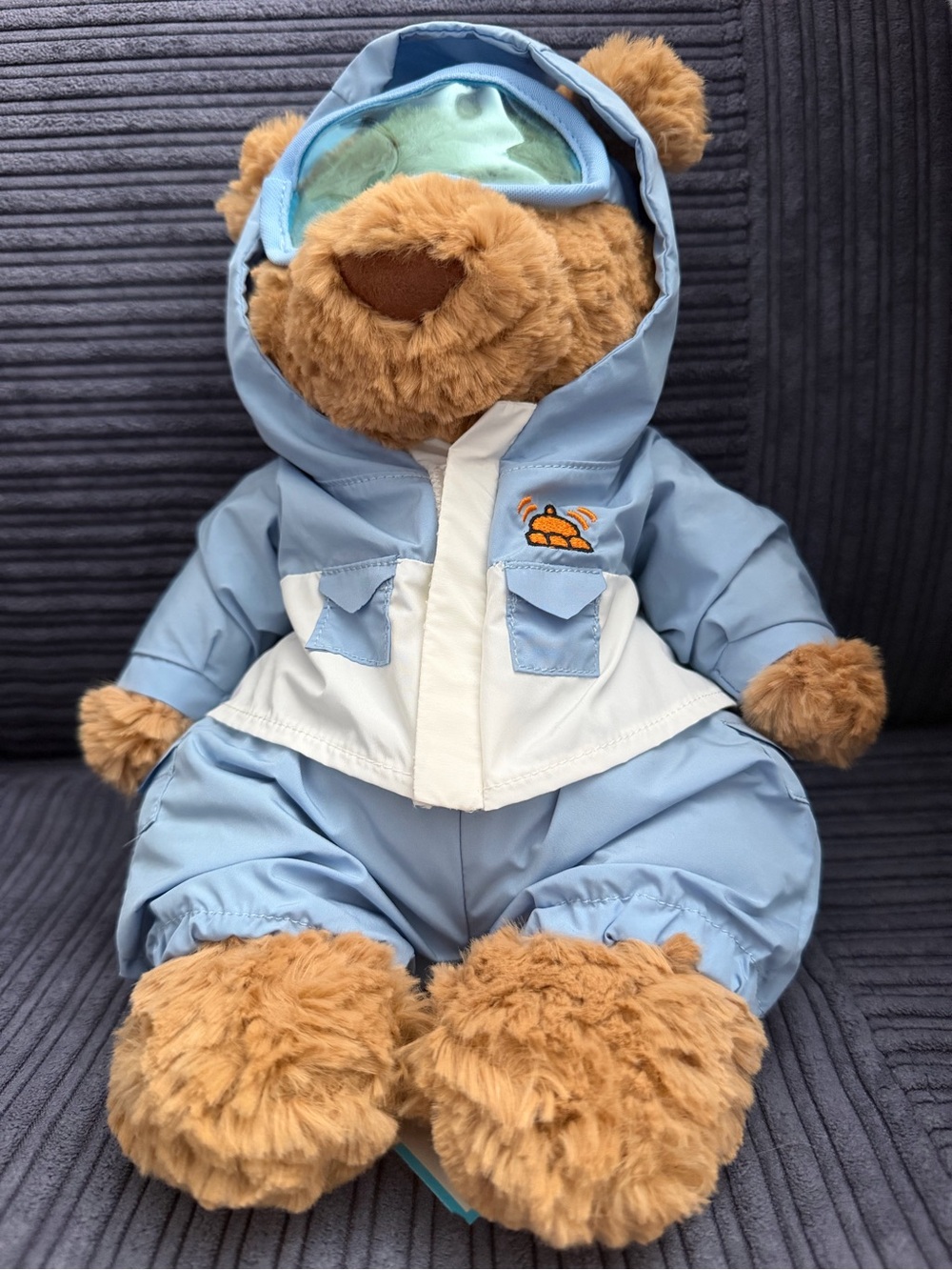 Jellycat Brown Bartholomew Bear in Light Blue and White Snowsuit